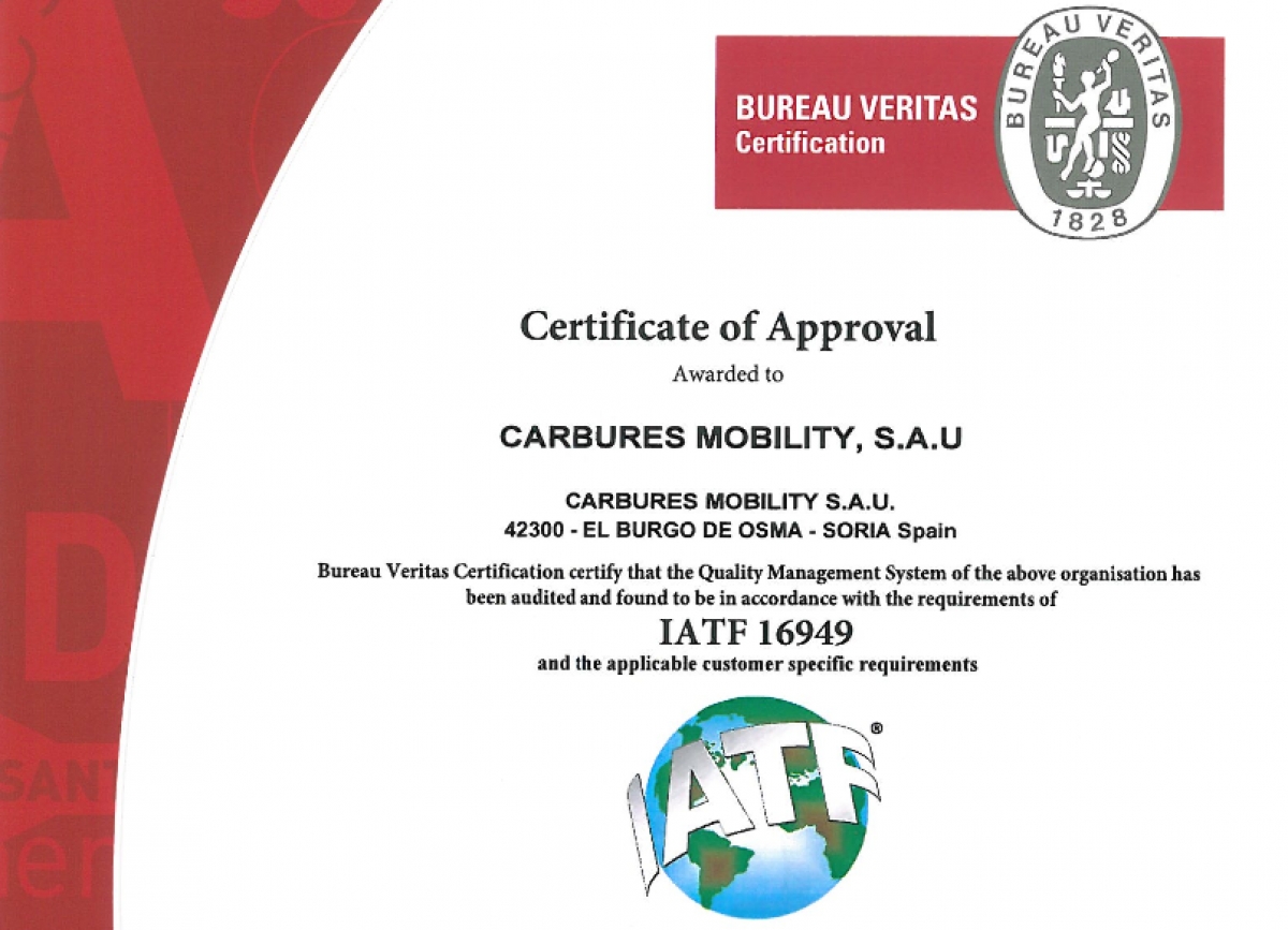 Carbures receives the IATF Automotive Certification in El Burgo de Osma